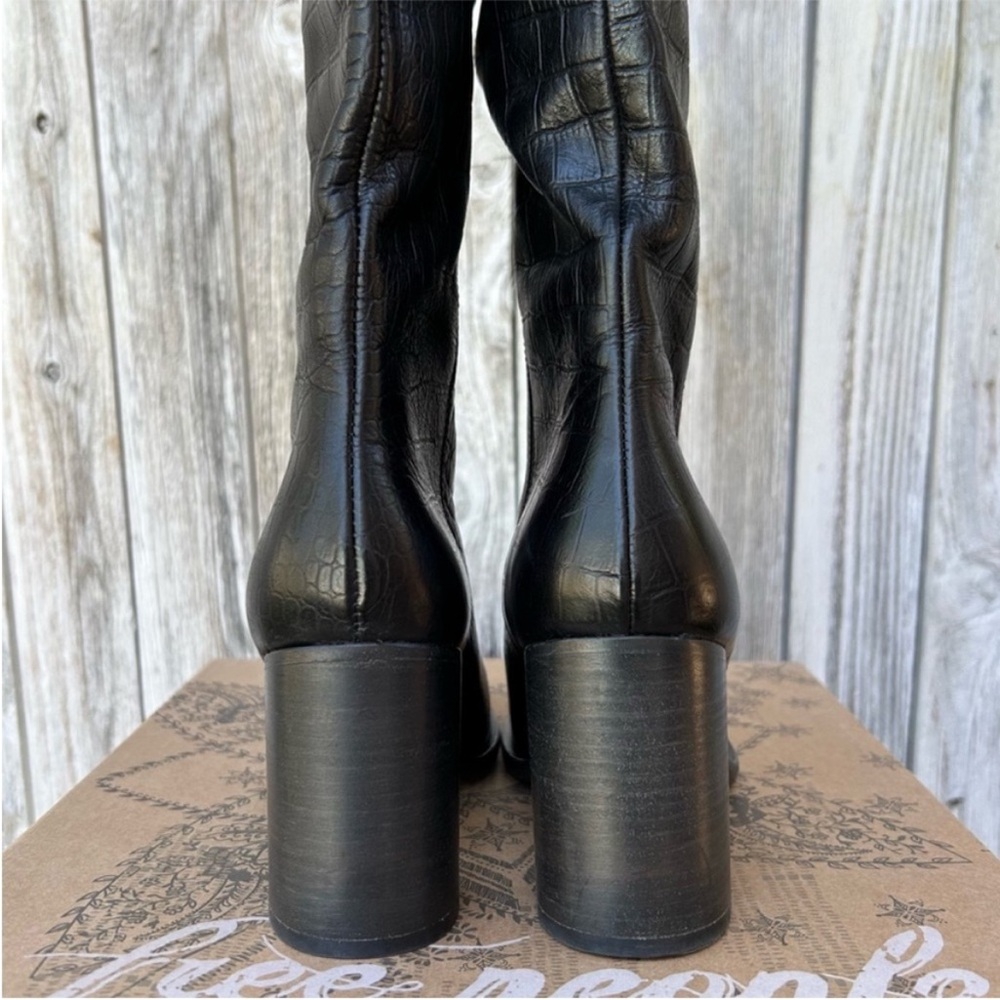 New Free People Grayson Tall Boot Leather Croc Print Black 37.5 - Picture 10 of 16